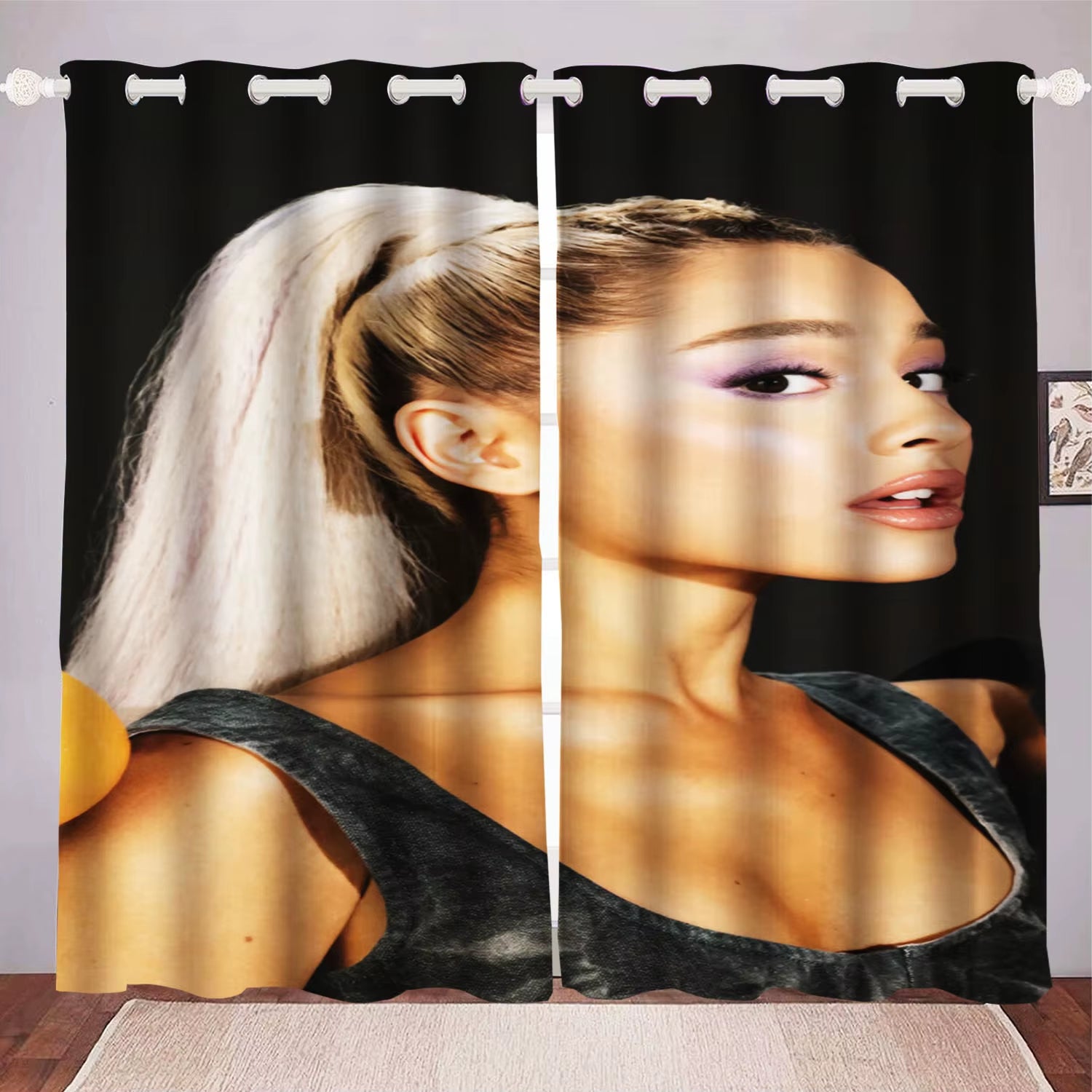 Ariana Grande Curtain Home Decoration, Star Celebrity Window Decoration, Polyester Shade, Bedroom, Living Room, 2 Tablets Set