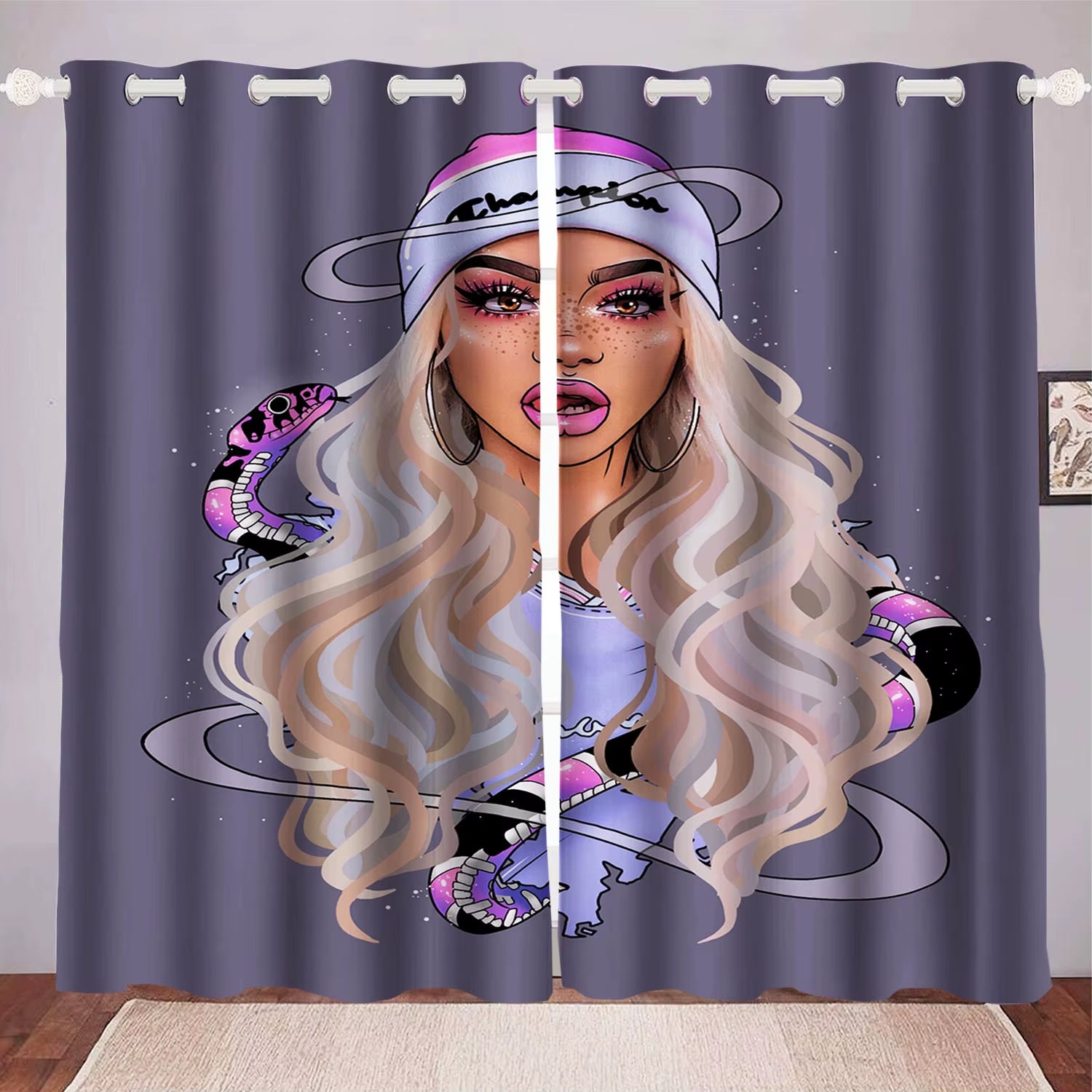 Ariana Grande Curtain Home Decoration, Star Celebrity Window Decoration, Polyester Shade, Bedroom, Living Room, 2 Tablets Set