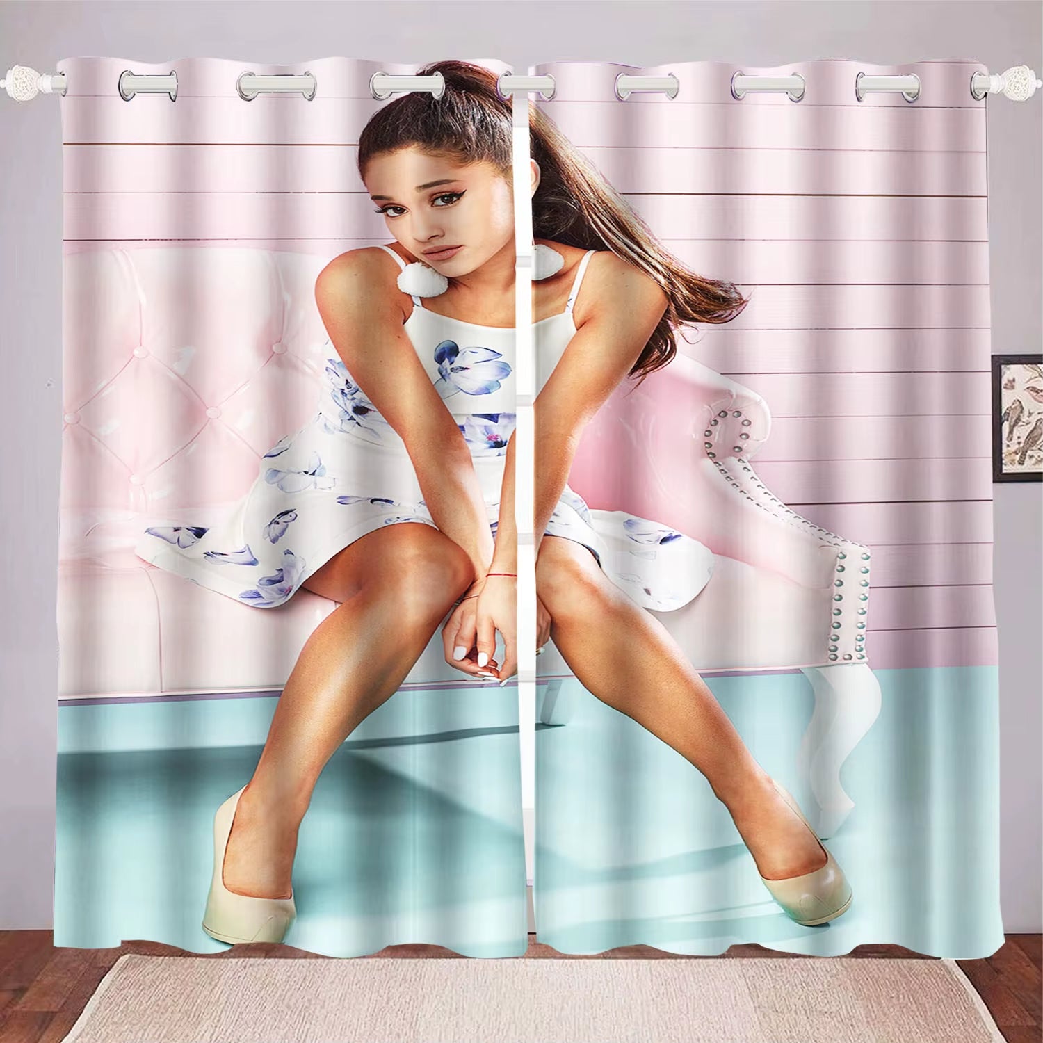 Ariana Grande Curtain Home Decoration, Star Celebrity Window Decoration, Polyester Shade, Bedroom, Living Room, 2 Tablets Set