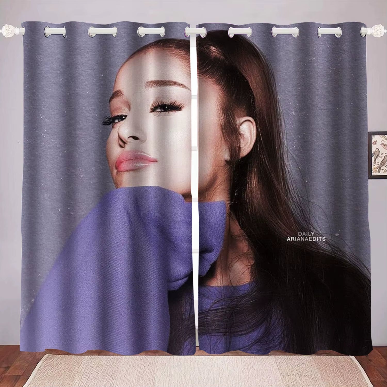 Ariana Grande Curtain Home Decoration, Star Celebrity Window Decoration, Polyester Shade, Bedroom, Living Room, 2 Tablets Set