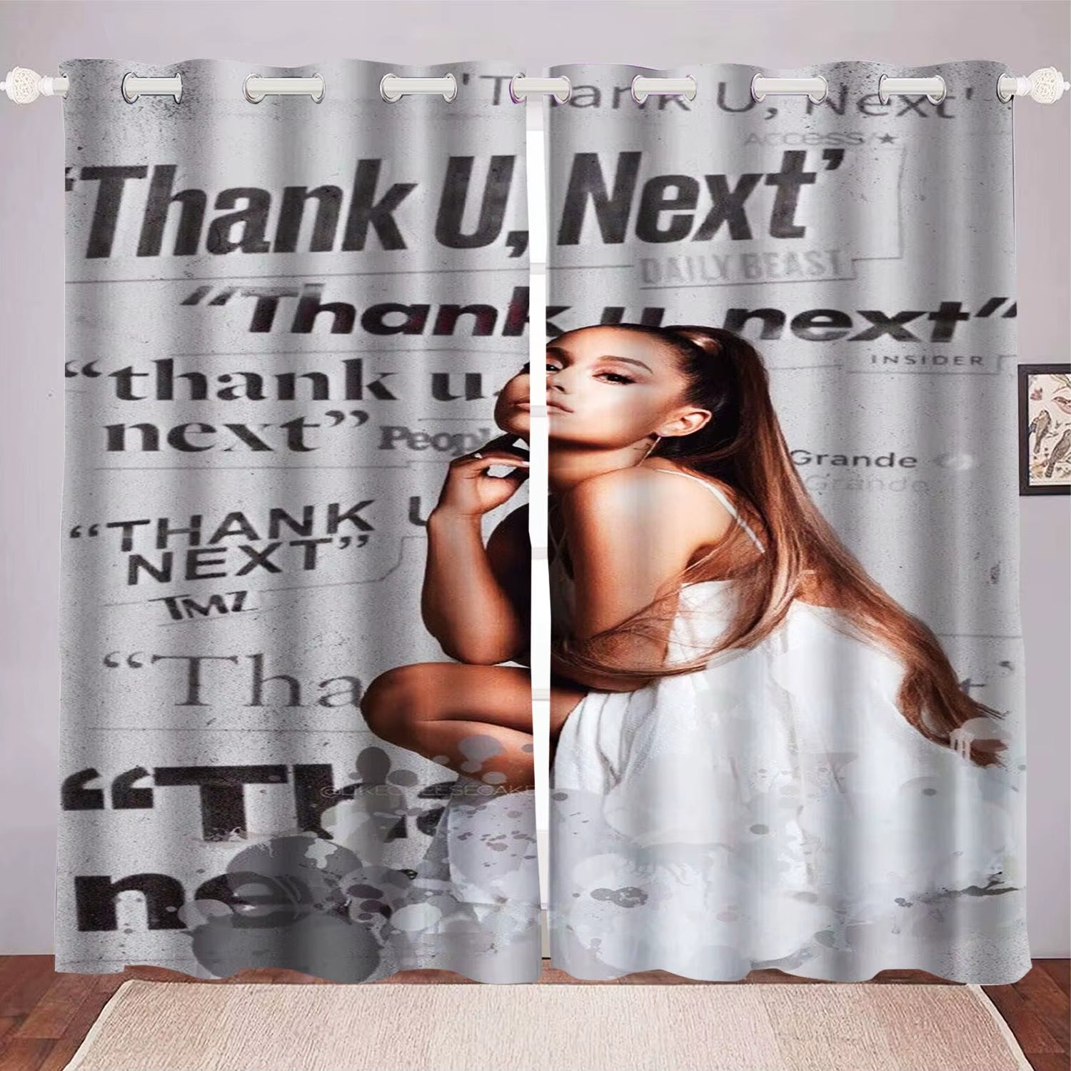 Ariana Grande Curtain Home Decoration, Star Celebrity Window Decoration, Polyester Shade, Bedroom, Living Room, 2 Tablets Set