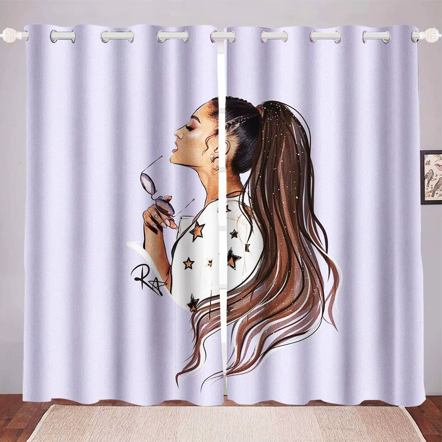Ariana Grande Curtain Home Decoration, Star Celebrity Window Decoration, Polyester Shade, Bedroom, Living Room, 2 Tablets Set