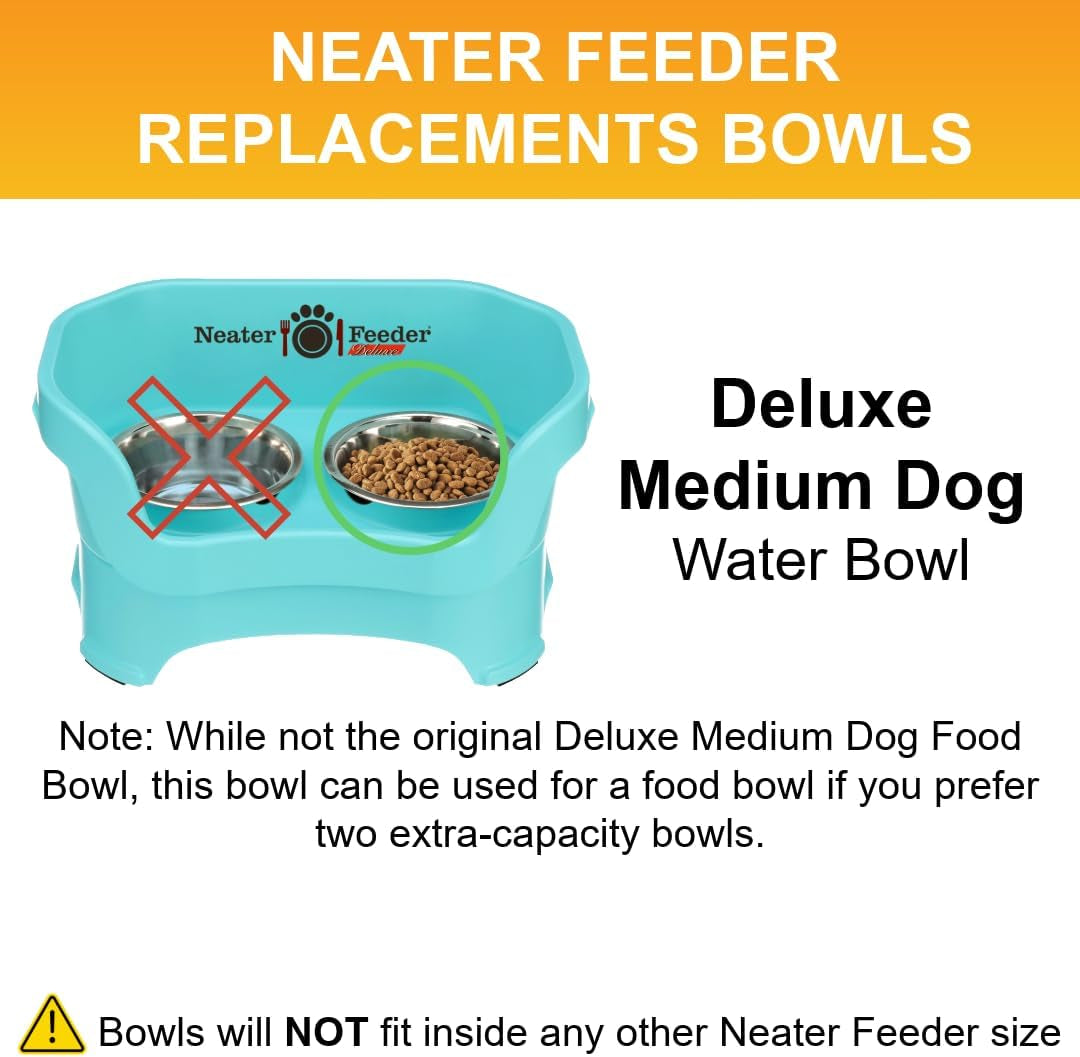5 Cup (40 Oz.) Stainless Steel Dog Bowls, 1 Single Neater Feeder Replacement Bowl (Medium Deluxe Model), Dog Food Bowl or Water Bowls, Dishwasher Safe Metal Dish for Medium Dogs