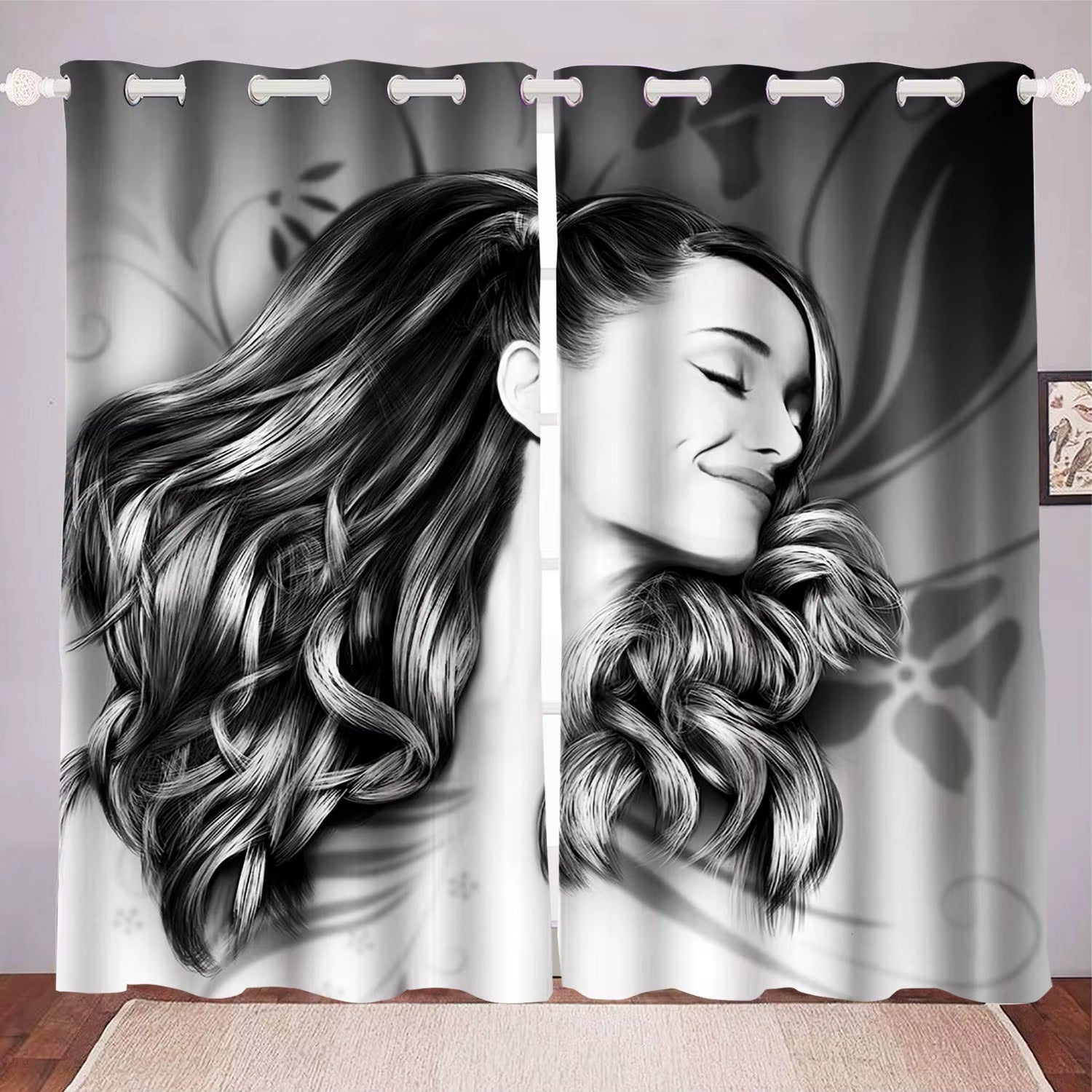 Ariana Grande Curtain Home Decoration, Star Celebrity Window Decoration, Polyester Shade, Bedroom, Living Room, 2 Tablets Set