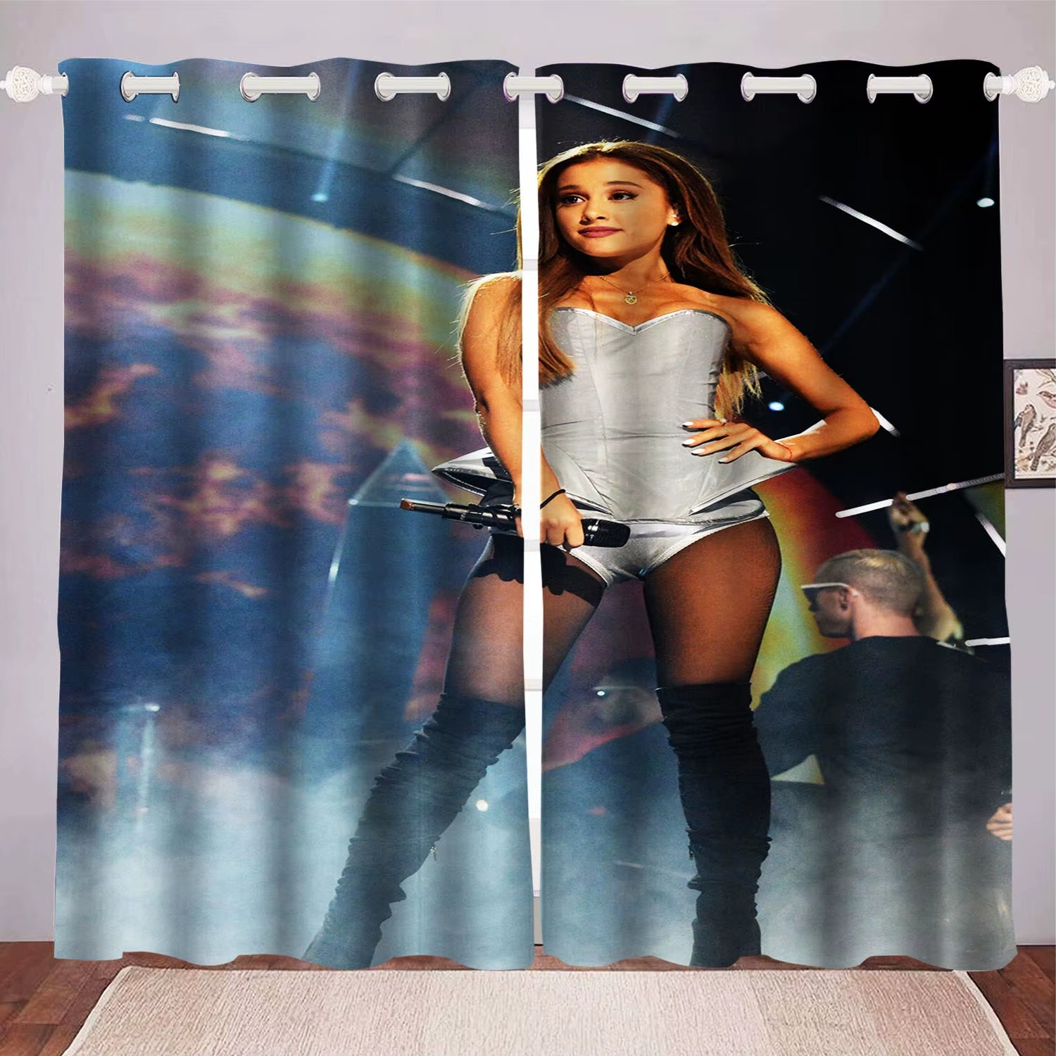 Ariana Grande Curtain Home Decoration, Star Celebrity Window Decoration, Polyester Shade, Bedroom, Living Room, 2 Tablets Set