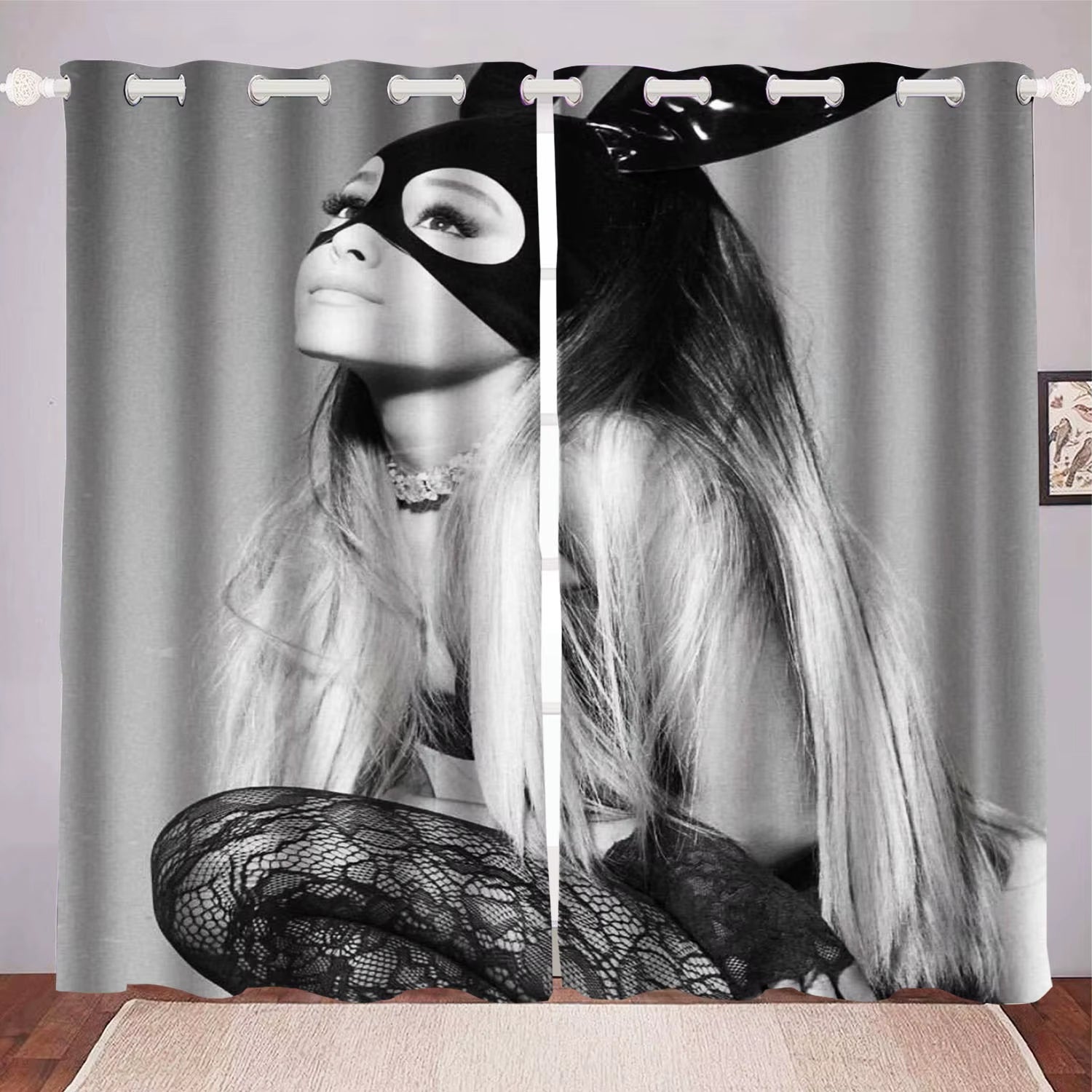 Ariana Grande Curtain Home Decoration, Star Celebrity Window Decoration, Polyester Shade, Bedroom, Living Room, 2 Tablets Set