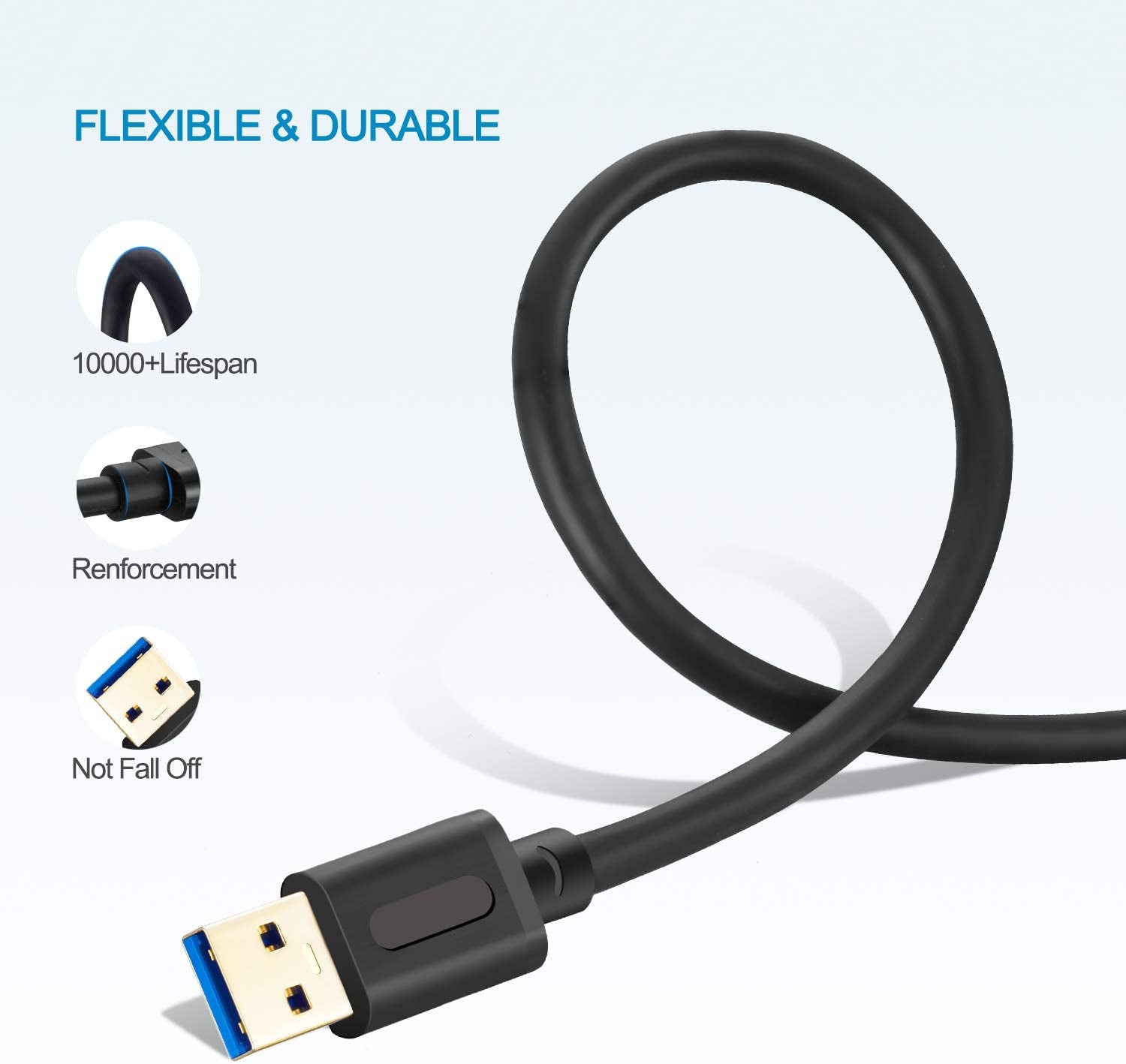 High-Speed 3Ft USB 3.0 Male to Male Cable with Gold-Plated Connectors - Perfect for Hard Drives, DVD Players, and Laptop Coolers