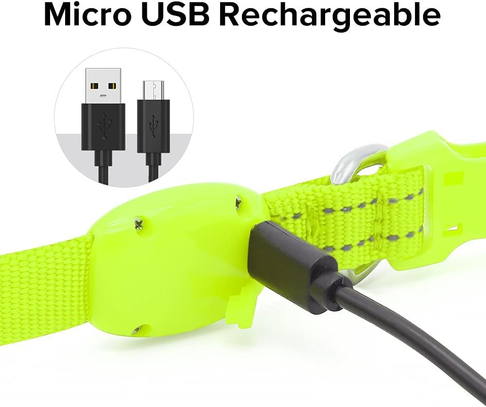 Adjustable LED Dog & Cat Collar - Rechargeable, Small Breeds, Green, 8.5-11.8 Inches, Nylon, Lightweight, Reflective, 2 Flash Modes