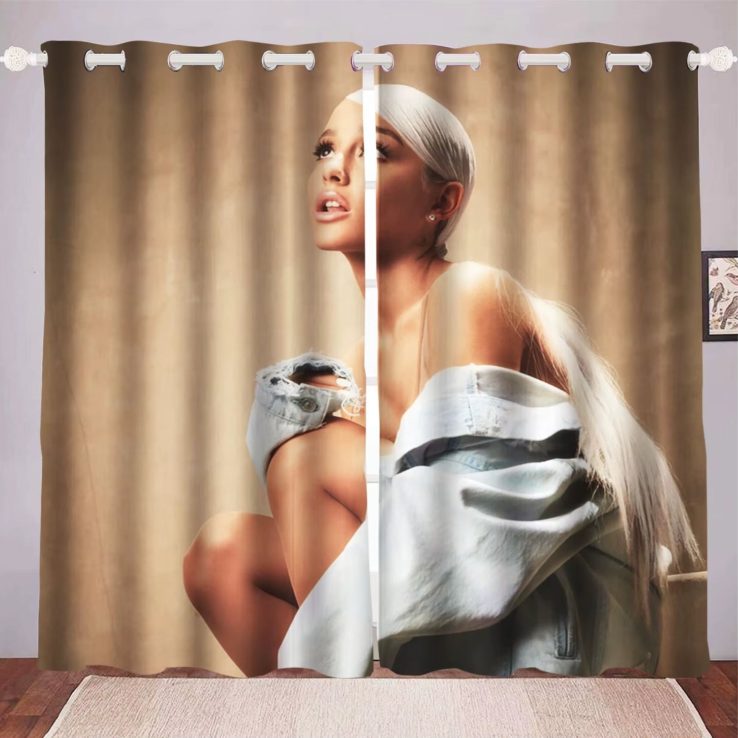 Ariana Grande Curtain Home Decoration, Star Celebrity Window Decoration, Polyester Shade, Bedroom, Living Room, 2 Tablets Set