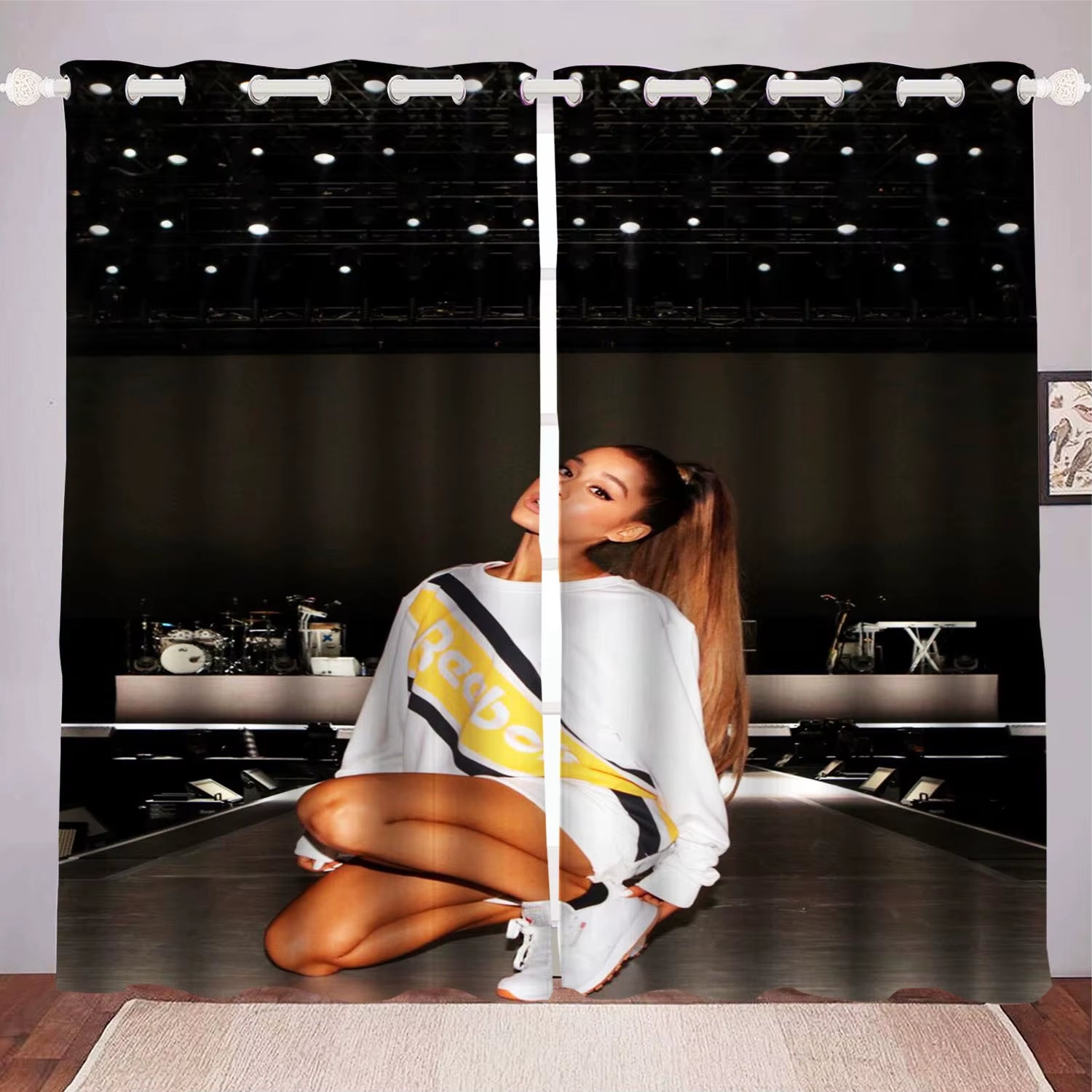 Ariana Grande Curtain Home Decoration, Star Celebrity Window Decoration, Polyester Shade, Bedroom, Living Room, 2 Tablets Set