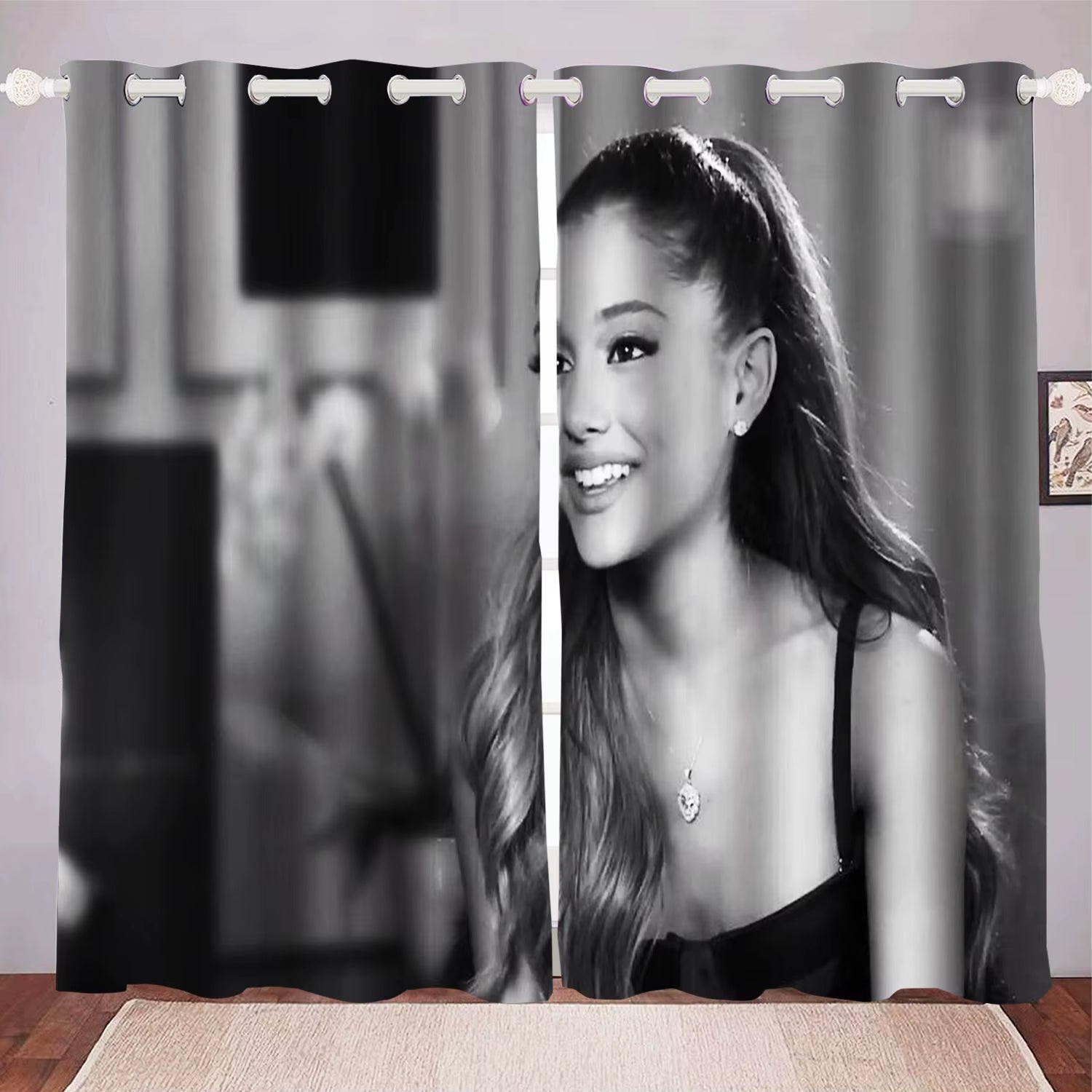 Ariana Grande Curtain Home Decoration, Star Celebrity Window Decoration, Polyester Shade, Bedroom, Living Room, 2 Tablets Set