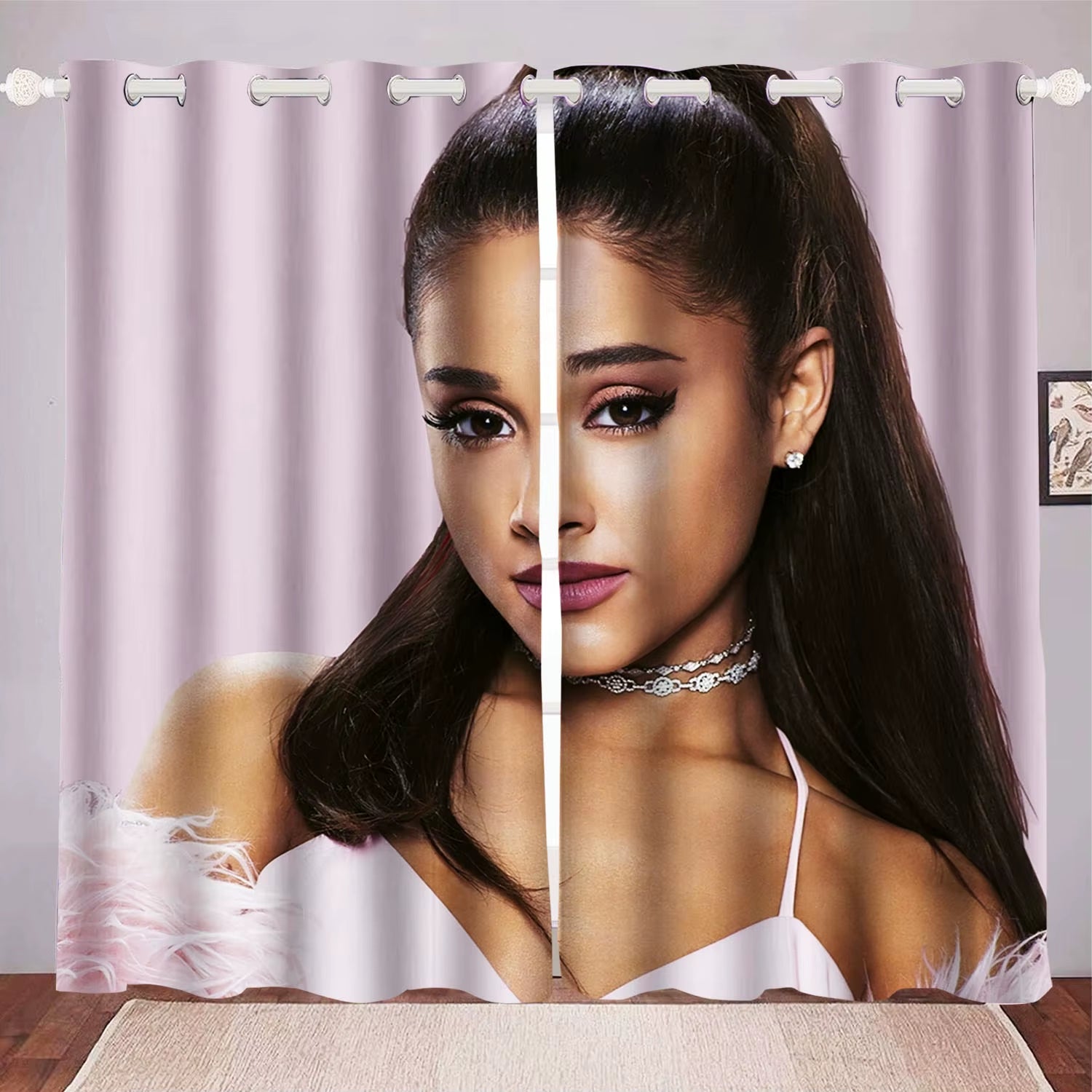 Ariana Grande Curtain Home Decoration, Star Celebrity Window Decoration, Polyester Shade, Bedroom, Living Room, 2 Tablets Set