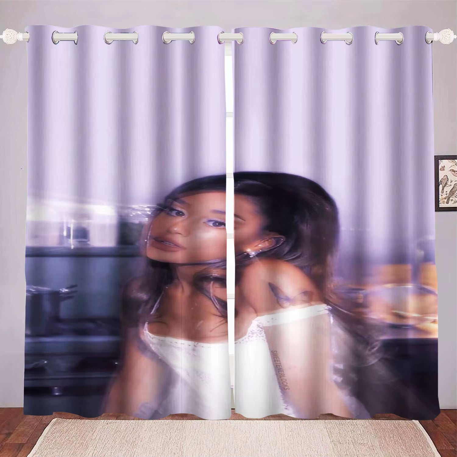 Ariana Grande Curtain Home Decoration, Star Celebrity Window Decoration, Polyester Shade, Bedroom, Living Room, 2 Tablets Set